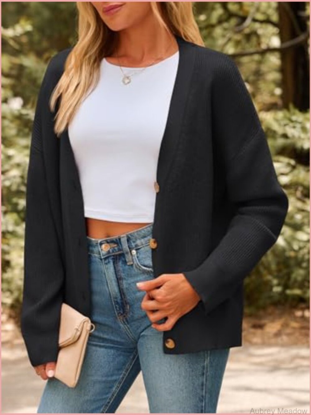 Oversized Lightweight Cardigan Open Front V-Neck Button Down Cozy Knit Sweater - Picture 3 of 6